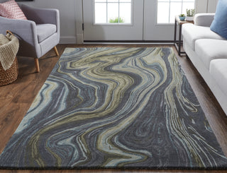 Amira Transitional Abstract - Blue/Ivory/Green